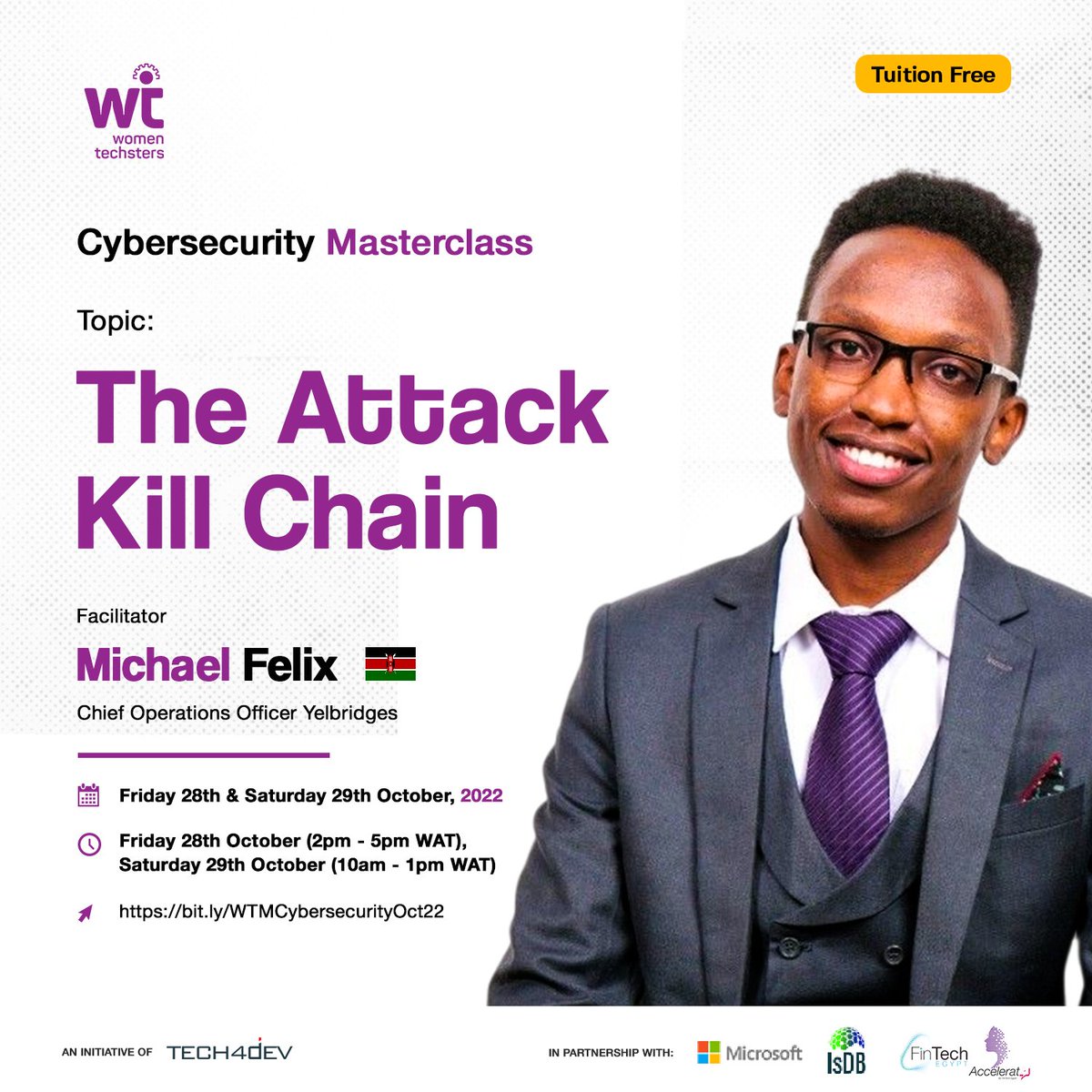 Tech4DevHQ's tweet photo. Exciting news 😊
We will be hosting a 2-day masterclass with a seasoned Cybersecurity expert on the 28th and 29th of October 2022.
Click here: https://t.co/cp2q969Vgo
Retweet 🤗
#WomenTechsters #WomenTechstersMasterclass #CybersecurityAwarenessMonth #Cybersecurity #Tech4Dev https://t.co/XtYApH3M81