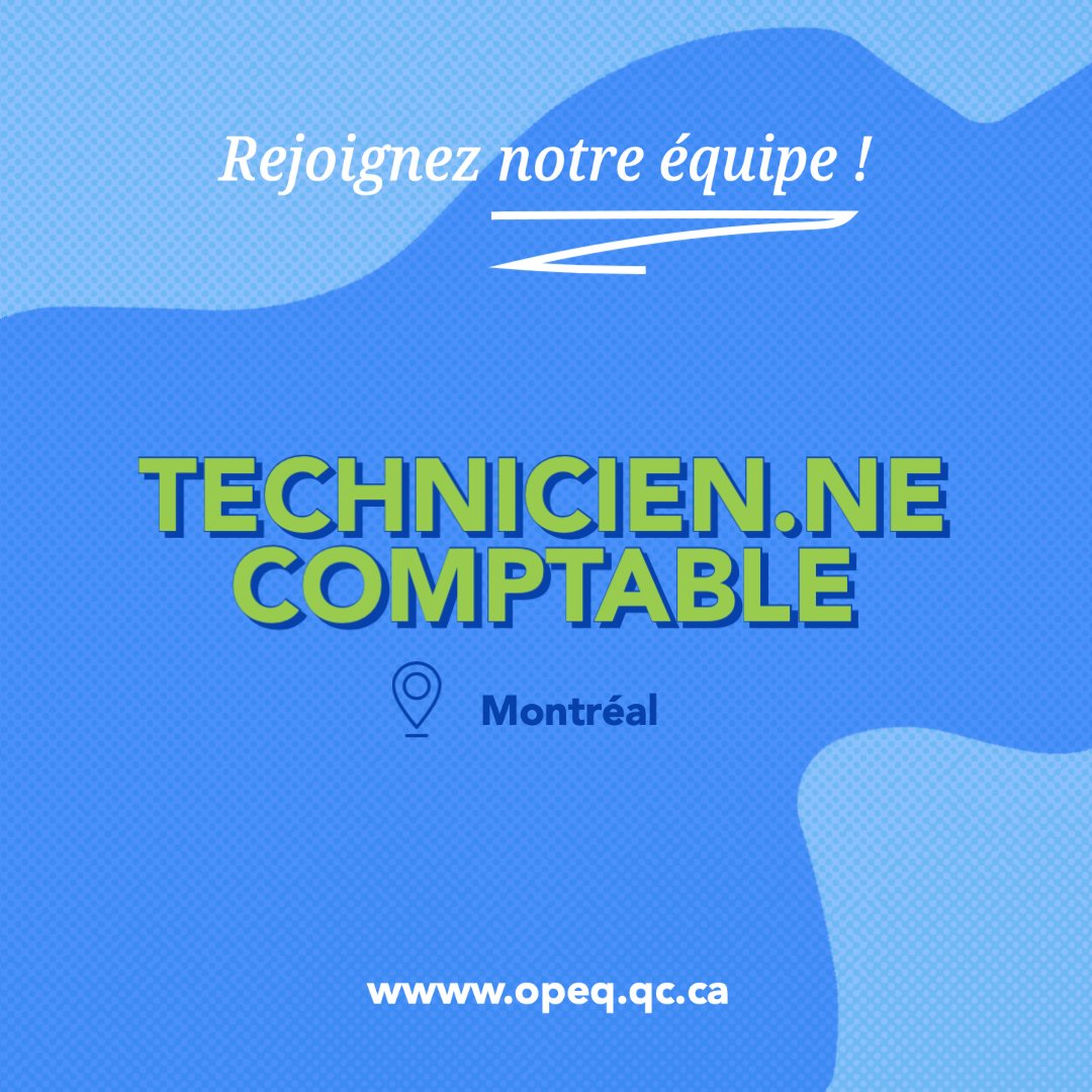 OPEQuebec's tweet photo. ON EMBAUCHE  : Un(e) technicien(ne) comptable

Tu assumeras diverses tâches comptables et administratives. Tu travailleras en collaboration avec tous les autres intervenants de l’organisation. https://t.co/4amgSfUWCw

Hâte de faire ta rencontre ! 😃 💙

#recrutement #emploiquebec https://t.co/8BX1KagzBA
