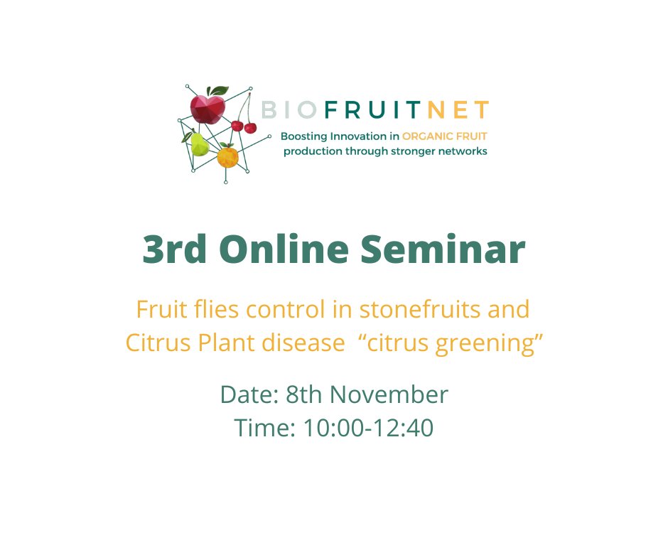 The 3rd online seminar will be held on 8th November Click bit.ly/3Tllrv6 to access the agenda and registration, and don't miss this opportunity to learn about the most innovative techniques in pest and disease control in organic fruit growing. @fondazionemach @UniTrento