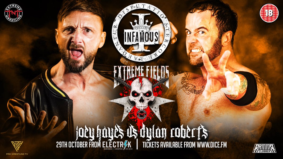 TNTExtremeWres's tweet photo. 🎸 EXTREME FIELDS 🎸

@INFAMOUS_WP are bringing us a guest match and it's a big one as two legends of the North West collide!

It's @Dyl_Roberts vs @TheJoeyHayes live and exclusive at Extreme Fields on October 29th!

🎟 https://t.co/YsoSAp86RC https://t.co/Fo79bfuMpA