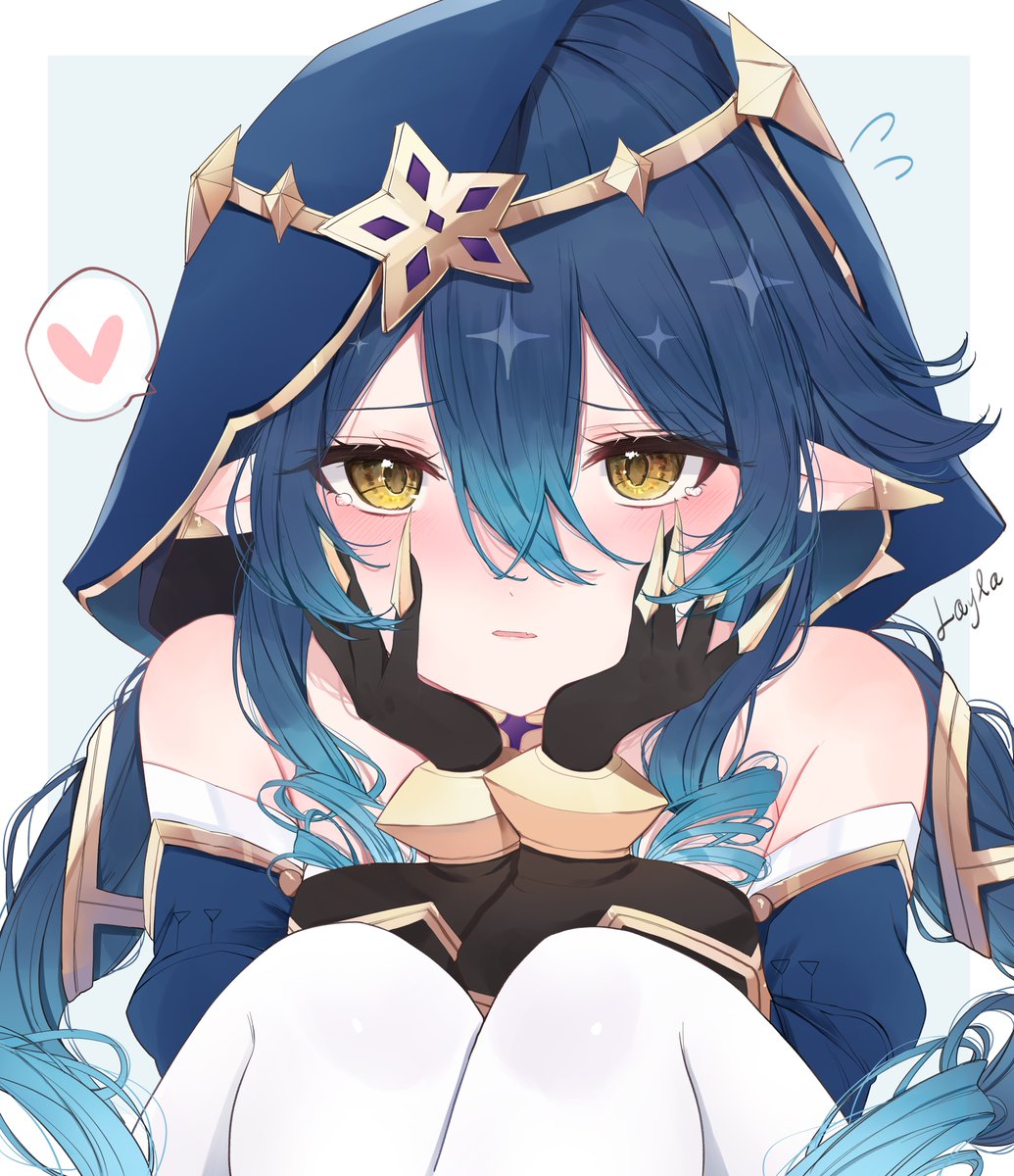 1girl solo blue hair pointy ears long hair gloves white pantyhose  illustration images