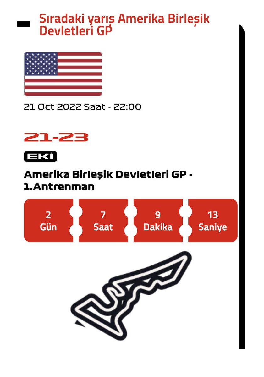 🏁 Amerika Birleşik Devletleri GP 1.Antrenman turları için son 2 gün

#F1 #f1takvimi #USAGP