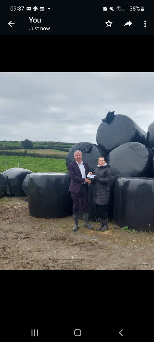 Jackie Harney from Moneygall, Co.Offaly pictured with the IFFPG's Liam Moloney,receiving a cheque for €2,500 towards silage making costs which she won in a draw at the recent Ploughing Championships. Jackie and her husband Tom jointly run a suckler farm. Massive congratulations.