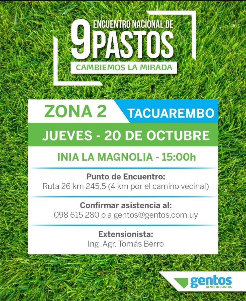 Totalmente! se va a hablar mucho de esto en la jornada de mañana en <a href="/INIA_UY/">INIA URUGUAY</a> #LaMagnolia
<a href="/GentosUy/">Gentos Uruguay</a> <a href="/berro_tomas/">Tomás Berro</a>
@Diego_calone

Inscribirse acá 👇 gentedepastos.com/encuentro2010