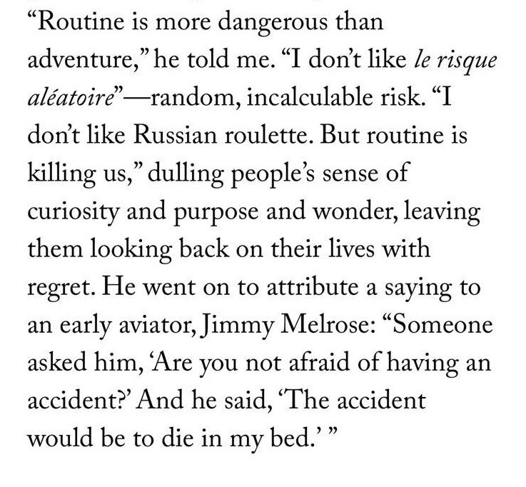 Great words from an early PINC speaker, “routine is more dangerous then adventure…” <a href="/bertrandpiccard/">Bertrand PICCARD</a>.  “The accident (in life) would be to die in bed”