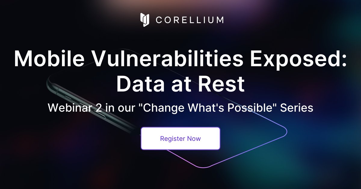 The second installment of our webinar series is TODAY at 10 a.m. EST. Didn't register yet? Click here: landing.corellium.com/data-at-rest-w…