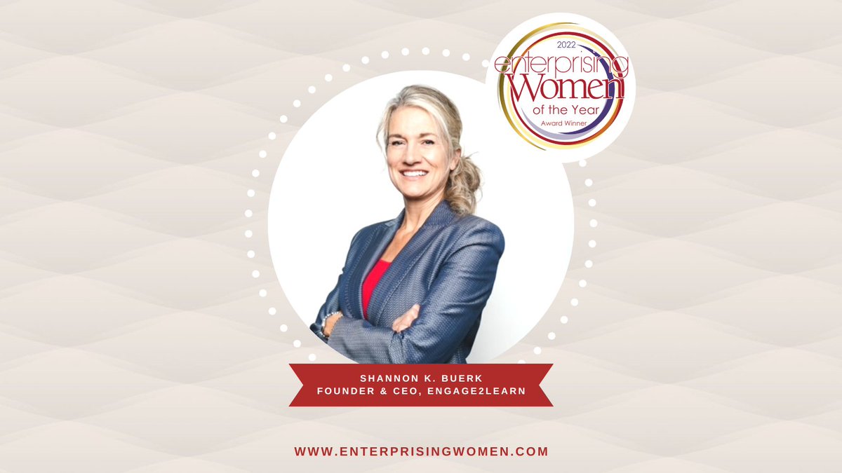 Congratulations to 2022 Enterprising Women of the Year Award Winner <a href="/ShannonKBuerk/">Shannon Buerk</a>, Founder &amp; CEO, <a href="/engage_learning/">engage2learn</a>

Read more ➡️ enterprisingwomen.com

#enterprisingwomen #ewawards2022 #ShannonBuerk #engage2learn