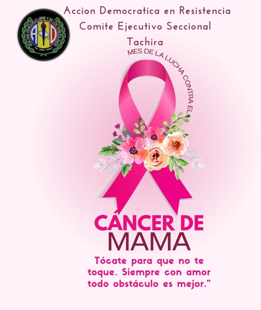 tachiraprimero's tweet photo. Hoy en el Día Mundial Contra el Cáncer de Mama, sirve como recordatorio del compromiso de toda la sociedad en la lucha para intentar minimizarlo y concienciar a todos de la importancia del diagnóstico precoz de la enfermedad.Tócate para que no te toque. https://t.co/4Sc8gYiGJ2