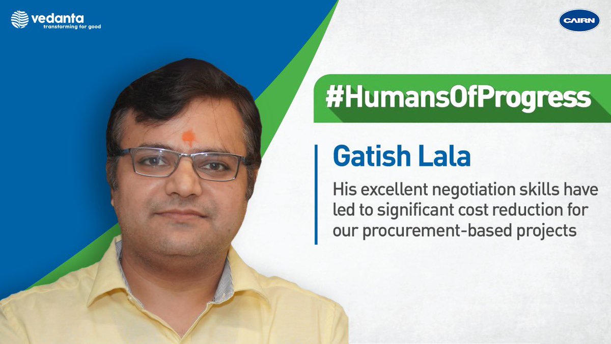 Cairn_Vedanta's tweet photo. Gatish & his team have played a key role in achieving commercial savings for many of our procurement-related projects. Thanks to his excellent negotiation skills– the team was able to plan the procurements & reduce costs significantly.
#HumansOfProgress https://t.co/q5wuzRDZkJ