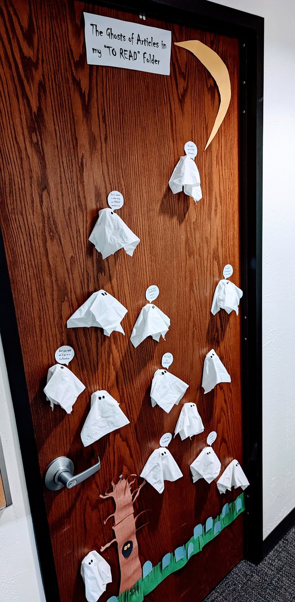 BAMichalec's tweet image. My submission for office door decoration @asunursing: &quot;The Ghosts of Articles in my &apos;TO READ&apos; Folder&quot;. 
👻👻
Some have haunting reminders like, &quot;But you said you&apos;d take me to a coffee shop&quot;
@asucaiper #BhEATLab @showazclinic