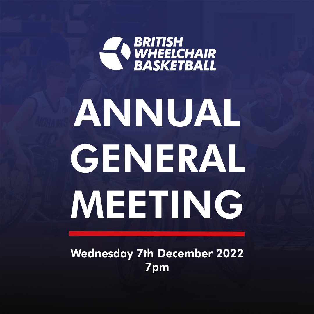 📣 Notice of the 2022 Annual General Meeting! This year's AGM will take place on Wednesday 7th December at 7pm. All British Wheelchair Basketball clubs and members are invited to attend. More information: britishwheelchairbasketball.co.uk/about/governan…