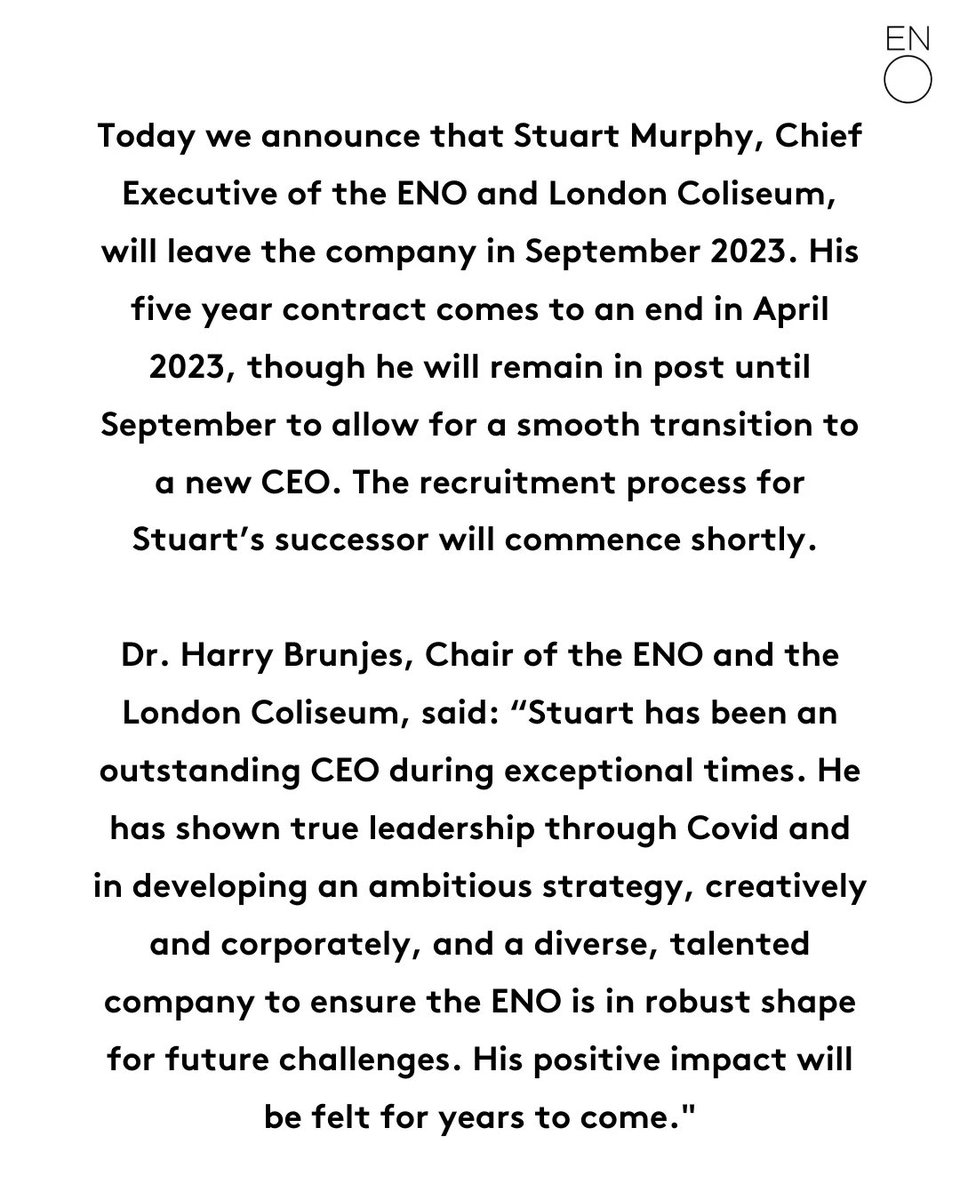 An announcement from the ENO. Read the full statement here: bit.ly/3D9MiV1