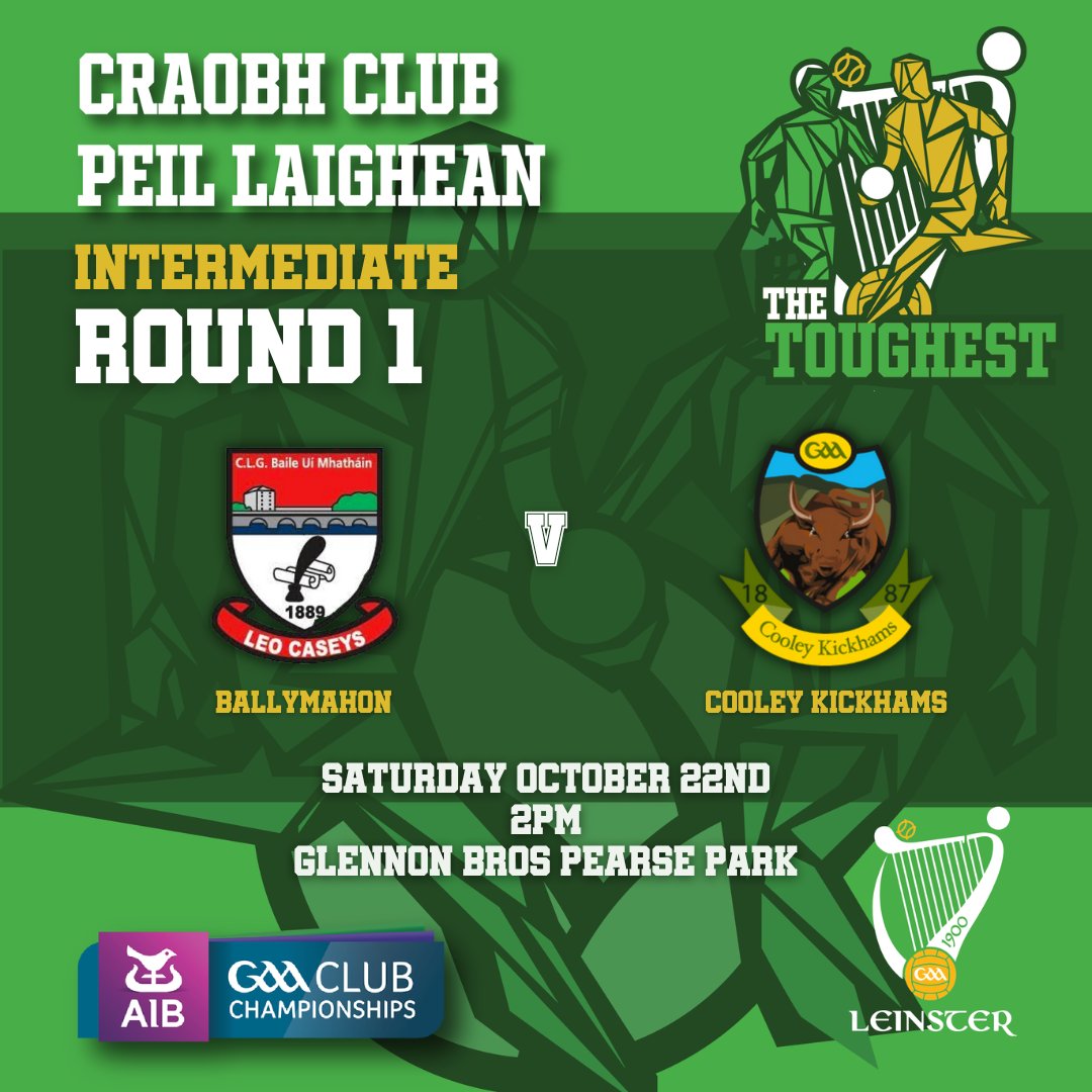 Longford GAA (@officialldgaa) on Twitter photo Ballymahon and Cooley Kickhams meet in the AIB Leinster Club Intermediate Football Championship - Rd 1 in Glennon Brothers Pearse Park at 2pm on Saturday, 22nd October. Tickets are available from universe.com/events/aib-lei…. <a href="/ClubLongford/">Club Longford</a> <a href="/Longford_Leader/">Longford Leader / Longford Live</a> <a href="/ShannonsideFM/">Shannonside FM</a> Ballymahon and Cooley Kickhams meet in the AIB Leinster Club Intermediate Football Championship - Rd 1 in Glennon Brothers Pearse Park at 2pm on Saturday, 22nd October. Tickets are available from universe.com/events/aib-lei…. <a href="/ClubLongford/">Club Longford</a> <a href="/Longford_Leader/">Longford Leader / Longford Live</a> <a href="/ShannonsideFM/">Shannonside FM</a>