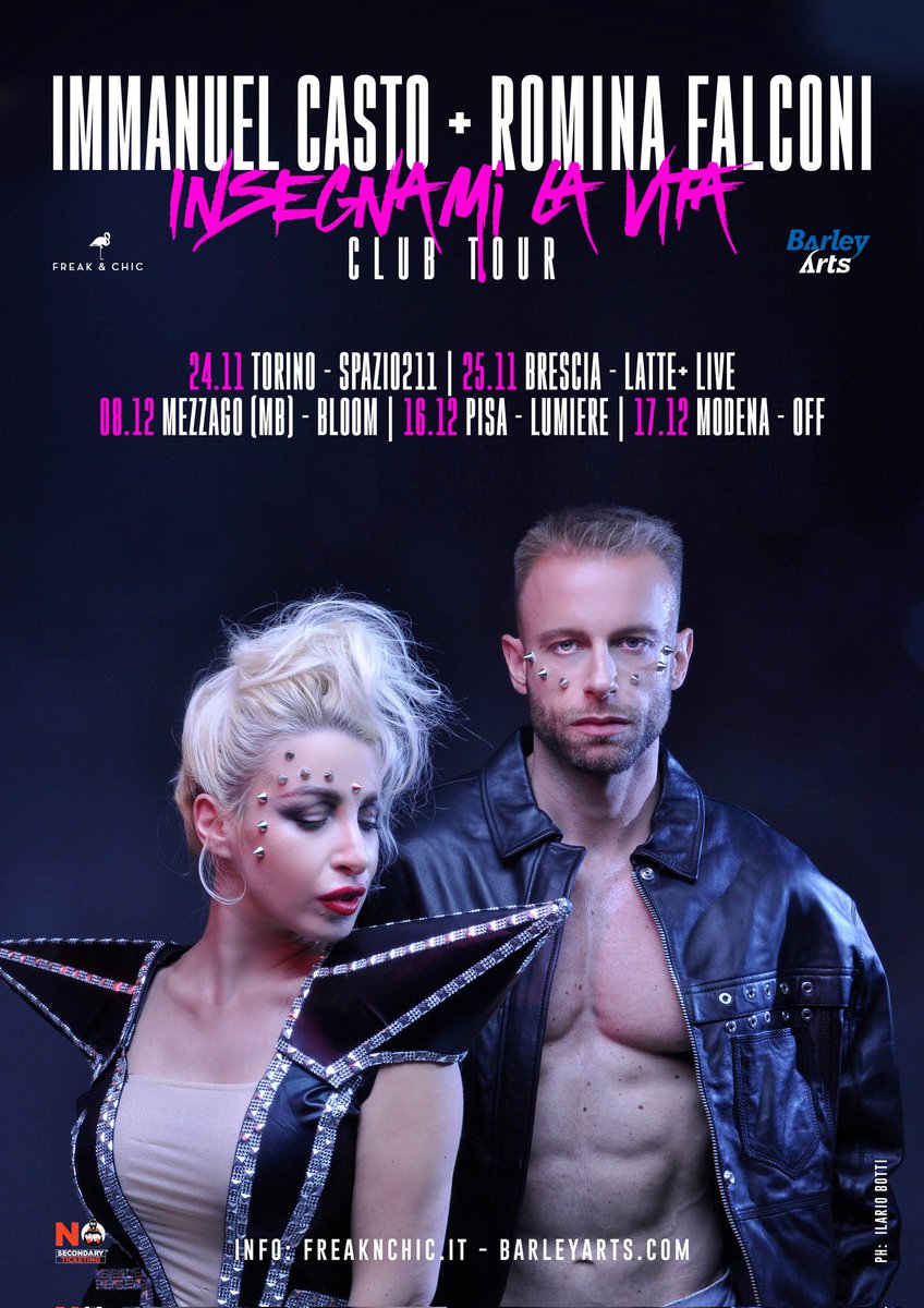 Io e il mio partner di merende discografiche torniamo in tour, con uno show condiviso.
<a href="/Immanuelcasto/">Immanuel Casto</a>

Dedicato alle persone (e ai governi) che vogliono insegnarci la vita.

Prevendite:  ticketone.it/artist/immanue…

<a href="/barleyofficial/">Barley Arts</a>
#InsegnamiLaVitaTour
#RominaFalconi #ImmanuelCasto