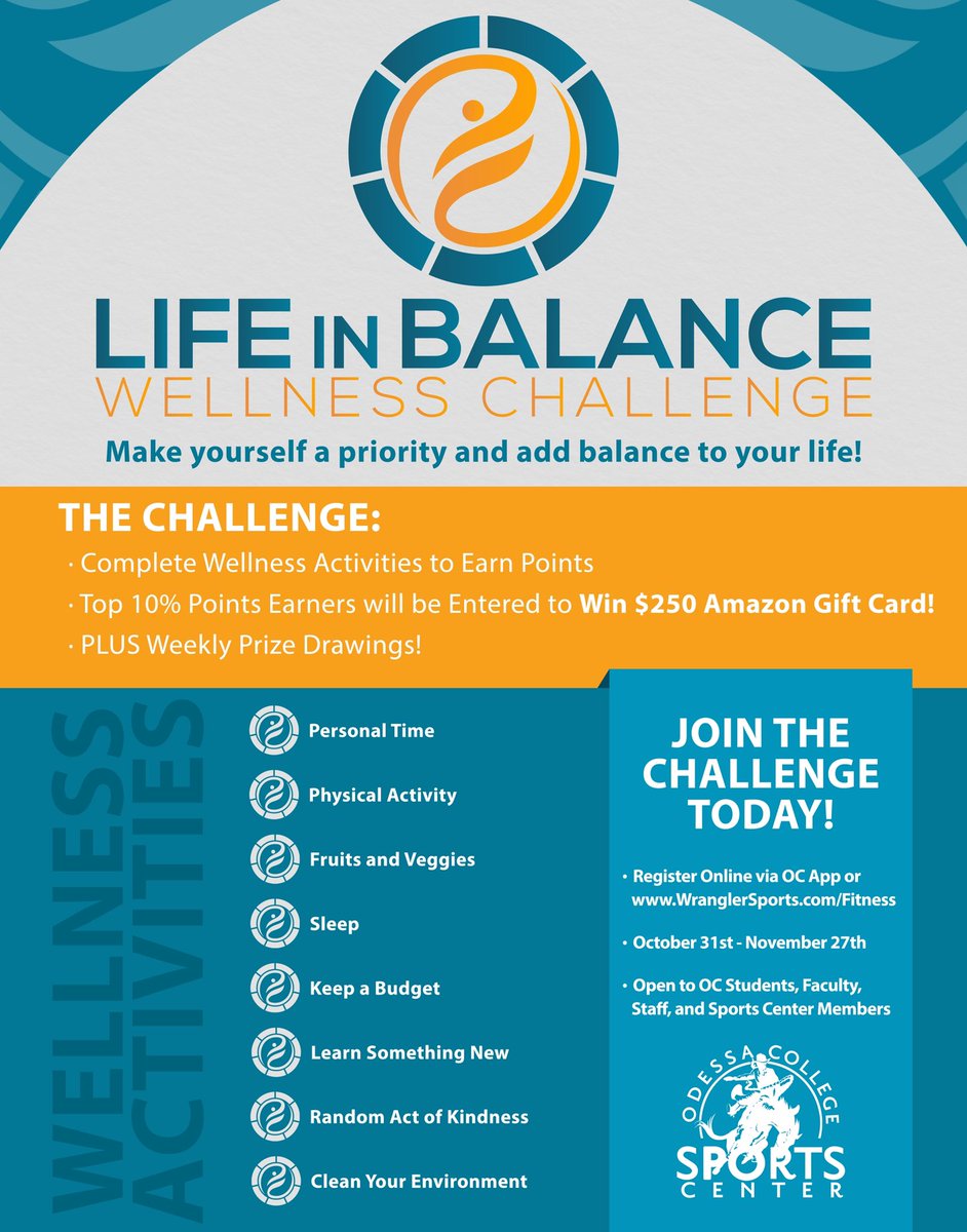 OC_SportsCenter's tweet photo. Make Yourself a Priority &amp; Add Balance to Your Life! | Registration Open Now
⠀
Register ➡️ https://t.co/EBF9Yhl7lg OR on the OC App (Community tab) | #DTS Points Available for OC Students

#Wellness #SelfCare #WellnessWheel #Fitness #Health #PermianBasin #Odessa #OdessaCollege https://t.co/PITUoEGdgI