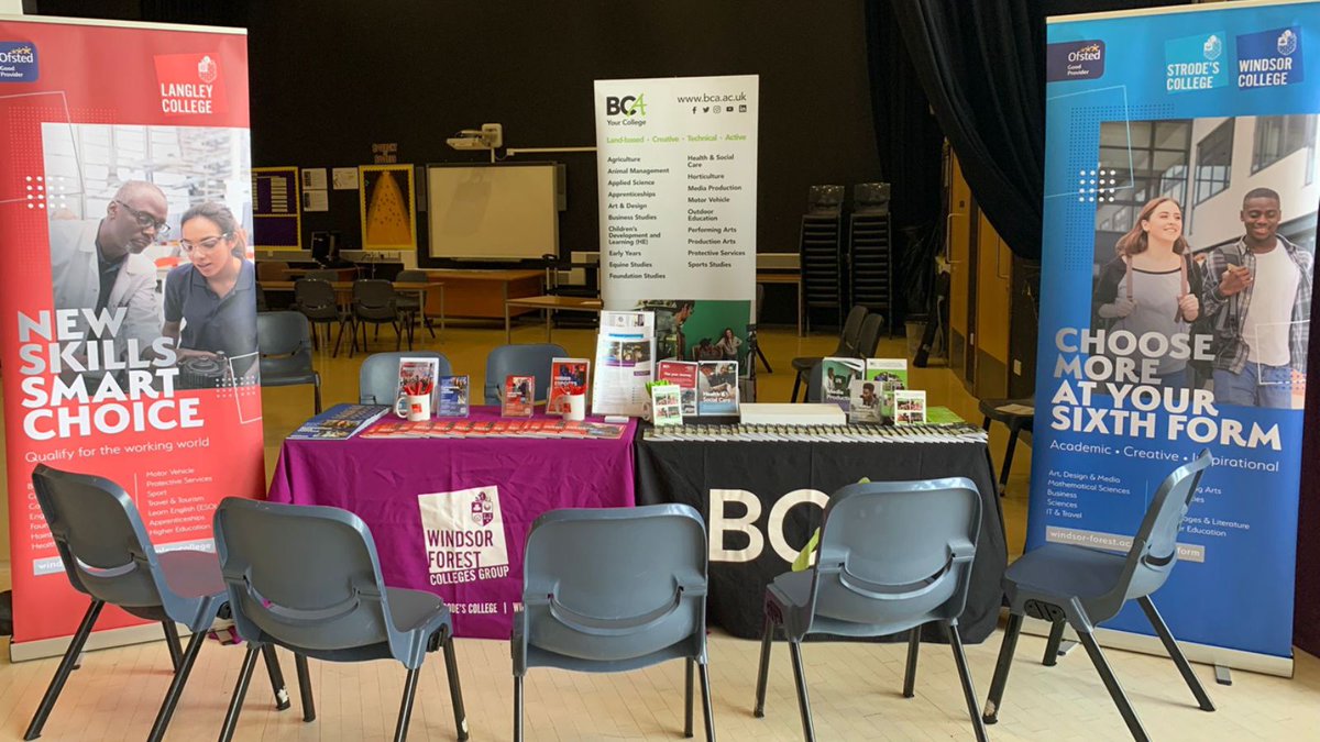 The set up for the Careers Fair today held at Beechwood School. Staff are there enjoying talking to Beechwood students about the complete college offer at Langley, BCA, Strode’s and Windsor. It’s great to see so many inspired students excited for the future.