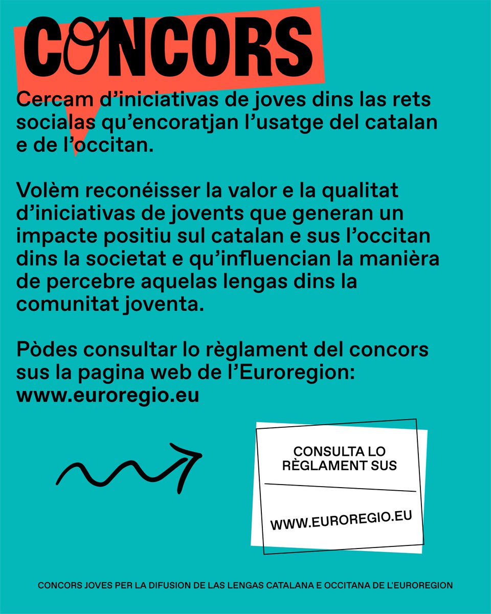 Euroregion's tweet photo. As vist que se difusas de contenguts en #occitan o catalan a los rets socials, pòdes recebre de prèmis?
Participa!
#concors #joventut 16-30 ans #cultura #lenga
💥https://t.co/7HeyTq0D91 https://t.co/AUo7wwwXCv