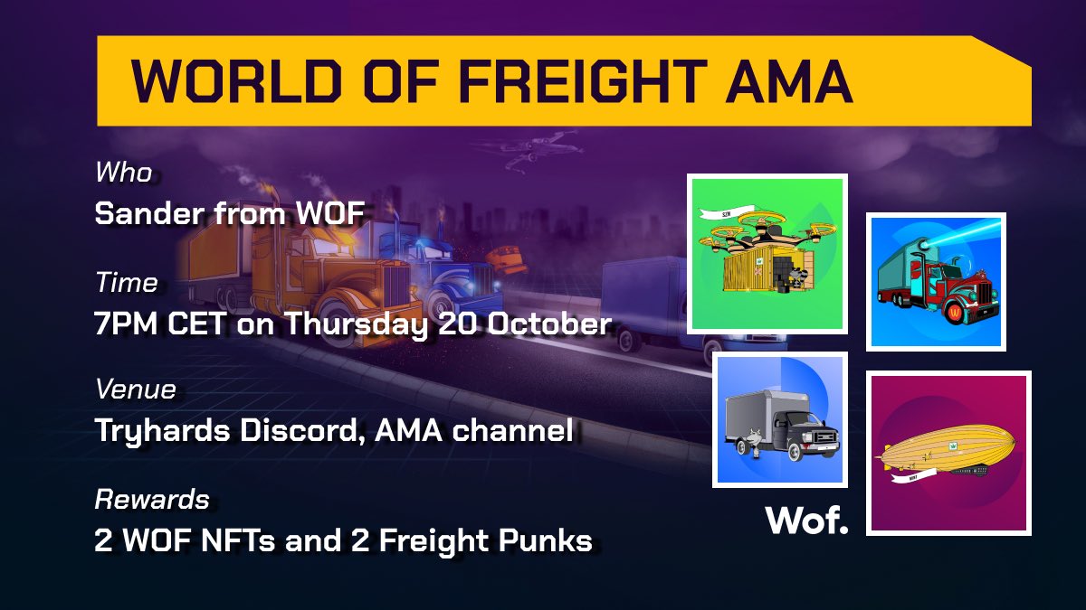 WorldOfFreight's tweet image. This Thursday’s AMA will take place in @Tryhardsio’s disco! 

They joined us 3 weeks ago, now it’s our turn to show face! 

#NFTCommunity #P2E