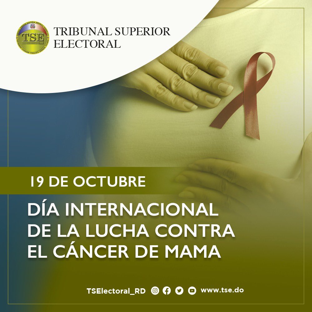TSElectoral_RD's tweet photo. El 19 de octubre de por iniciativa de la Organización Mundial de la Salud se celebra mundialmente el Día Internacional de lucha contra el Cáncer de Mama, con el objetivo de crear conciencia y promover que cada vez más mujeres accedan a diagnósticos y tratamientos oportunos. ⬇️ https://t.co/hDPT6ktIV6