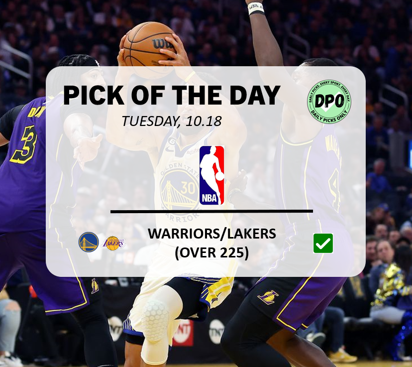PICK OF THE DAY 💰 | TUESDAY, 10.18 | WARRIORS/LAKERS (OVER 225) 🔥

patreon.com/DAILYPICKSONLY
__
#handicapper #sportsbetting #gambling #betting #picks #parlay #sportsgambling #sportspicks #fanduel #draftkings #bovada #barstoolsports #barstoolsportsbook #sportsbook #nba #mlb #nhl