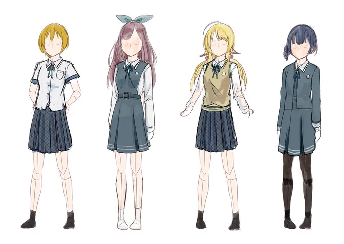 【つばさ学園制服ボツ案公開②】一度は左を夏服、右を冬服として決まりかけていたところに「やっぱりつばさ学園ということで、真っ白の制服を着せたい」となり。現在の案を再度書き起こしました!ちなみにボレロタイプにしたのは完全に琴吹の趣味です!()#シャニリコ 