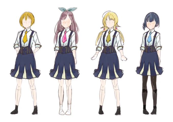 【つばさ学園制服ボツ案公開②】一度は左を夏服、右を冬服として決まりかけていたところに「やっぱりつばさ学園ということで、真っ白の制服を着せたい」となり。現在の案を再度書き起こしました!ちなみにボレロタイプにしたのは完全に琴吹の趣味です!()#シャニリコ 