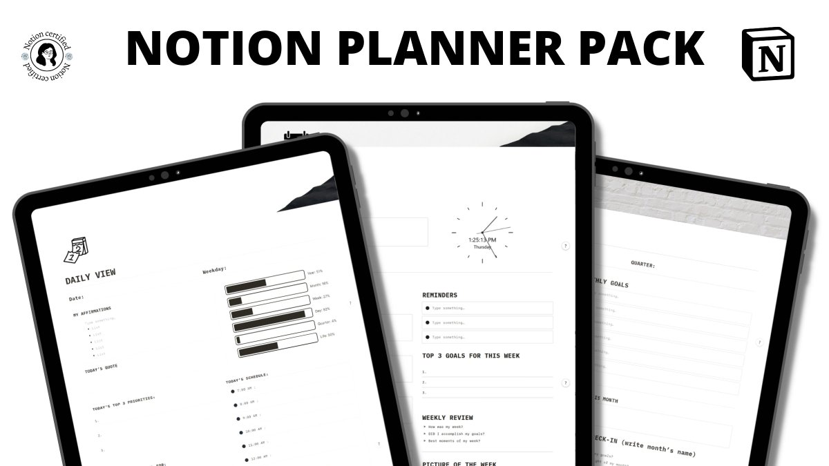 I am giving away my updated Notion planner pack for free!

This Pack features
-Daily planner
-Weekly planner
-Monthly planner

Retweet + Comment "Send me" and I'll DM it for free.

(Must be following to receive)