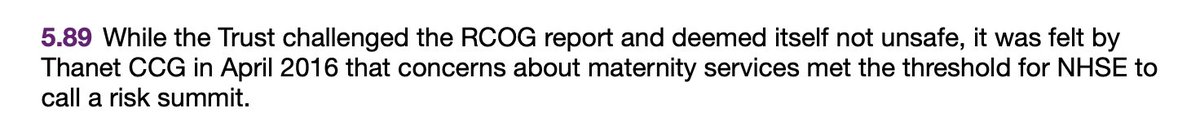First reading of Kirkup's report on #EastKentMaternity is that it is rightly heavy on criticism of trust but not sufficiently transparent on even more important regulatory failures A single mention of a risk summit in 2016 then nothing about whether this took place? #EastKent