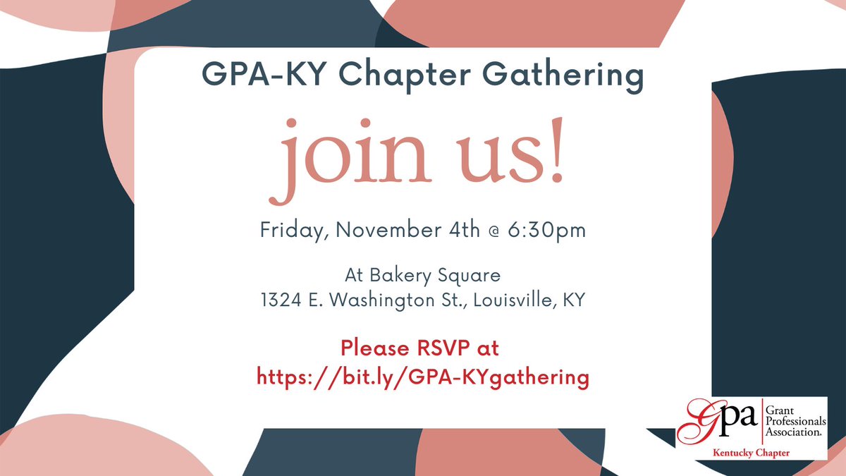 GPA-KY Chapter Members - We're so excited to see you at the conference in a couple of weeks! We hope you'll join us on Friday evening (November 4th). A meal will be provided (a vegetarian option will be available).  Please RSVP by 10/24 at bit.ly/GPA-KYgathering.