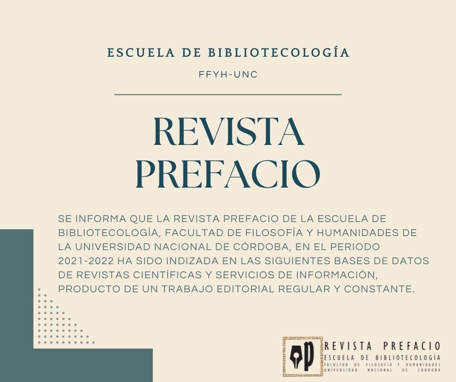 📌Compartimos que la Revista Prefacio. Escuela de Bibliotecología. FFyH-UNC ha sido indizada en las siguientes bases de datos de revistas científicas y servicios de información, producto de un trabajo editorial regular y constante📙📚📖💻📲🇦🇷 [1]