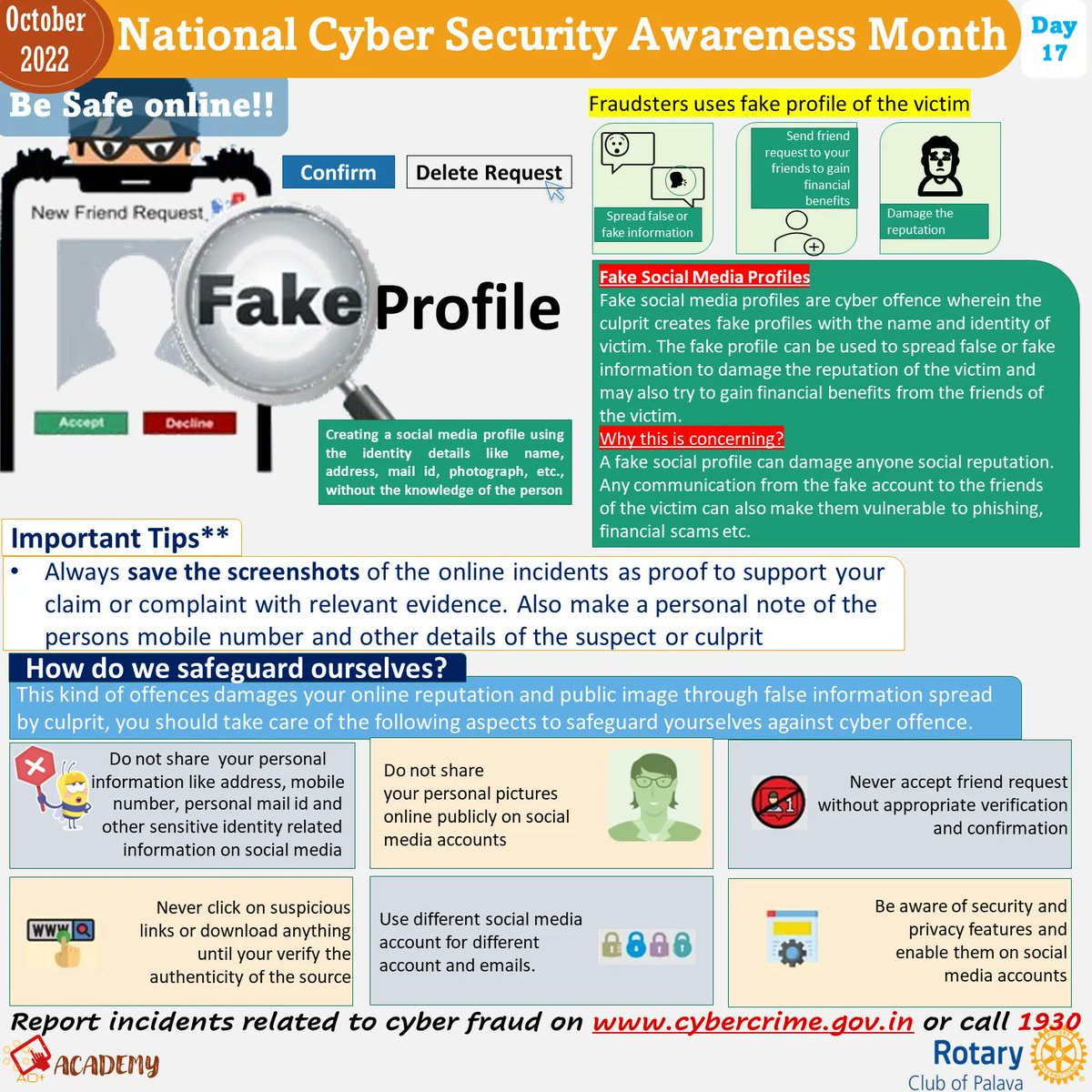 rotarypalava's tweet photo. Rotary Club of Palava is observing 'Cyber Security Awareness Month October 2022' to create awareness and sensitize Internet users on safeguarding against cyber attacks, frauds and cyber crimes. #CyberSecurityAwareness #Rotary #PeopleofAction #WomanSafetyOnline https://t.co/XR20MLCeJG