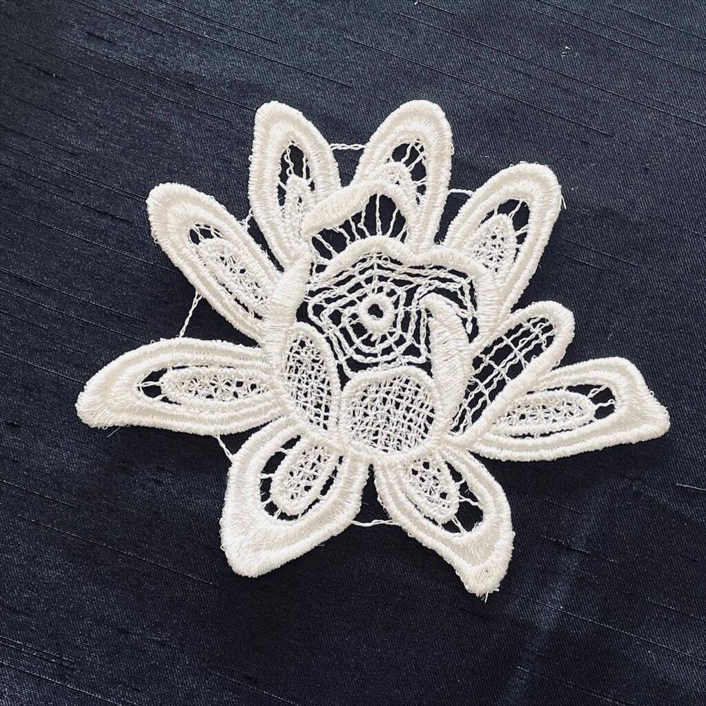 jcmiddlebrook's tweet photo. Here’s the passionflower after the backing has been removed. I’m happy with it, although it’s maybe a little big. I’ll try another, slightly smaller.
Fortunately that is super simple with @husqvarnavikinguk MySewnet Digitising software.
#lace #lacedesign… https://t.co/oJEJZG8KT1 https://t.co/rPwzB3XVNj