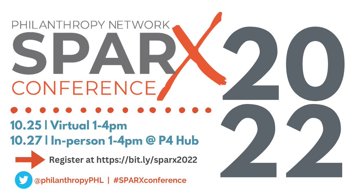 philanthropyPHL's tweet image. There&apos;s still time to register for #SPARXconference 2022! We have just a few seats left for our in-person gathering on 10/27, but plenty of space for our virtual convening on 10/25. More at bit.ly/sparx2022