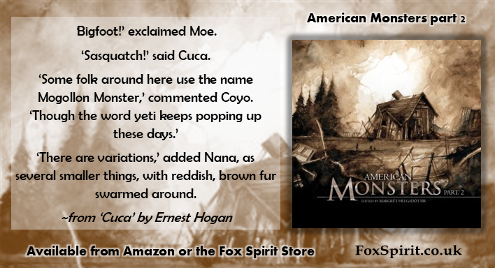 FoxSpiritBooks's tweet photo. It's #bookqw and the word is 'use' and comes to you from @NestoHogan's story in American Monsters (part 2) - edited by @MaHelgad  with cover art by @multigrade, and internal art from Kieran Walsh, @LyndaMBruce, @Soussherpa, @SLJohnsonImages, @fiskerton and Andrea González. https://t.co/n4EMqg1lWh