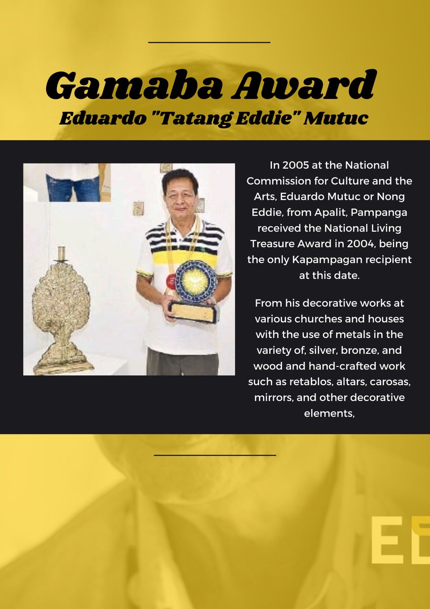 MuseoMutuc's tweet photo. Gamaba Awards of Eduardo "Tatang Eddie" Mutuc, along with several photographs of him and his personal quotes. 

#gawadmanlilikhangbayan
#NationalLivingTreasure
#EduardoMutuc
#mutucmuseo https://t.co/1oh7WbmGIM