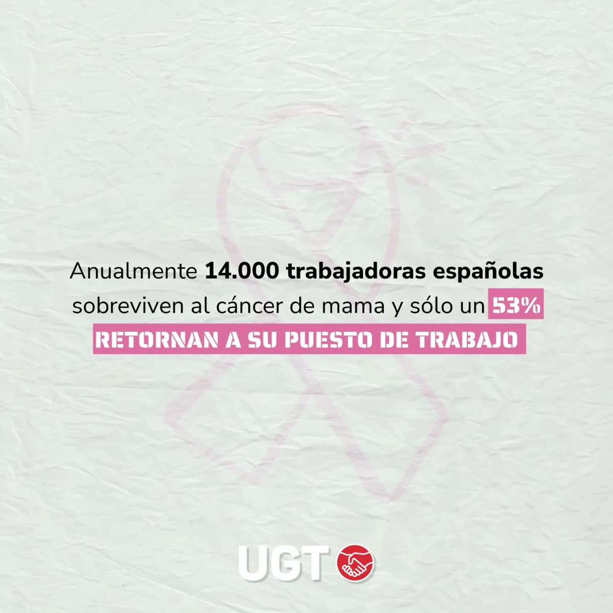 UGTExtremadura's tweet photo. ♀️#DíaMundialCáncerDeMama 

ℹ️ El cáncer de mama se diagnostica principalmente entre mujeres en edad de trabajar, y se estima que 1 de cada 7 tienen riesgo de padecerlo. https://t.co/BPetHAo6lJ
