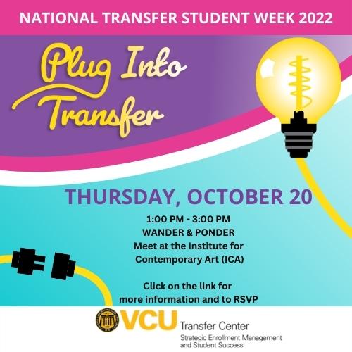 VCUTransfer's tweet photo. Join Us on Thursday for National Transfer Student Week Take-A-Break Thursday and Transfer Wander & Ponder the ICA. Click on the link for more information and to RSVP. https://t.co/rh6iRuM5hx
#TransferStudentWeek #vcutransferstudents #vcutransfer https://t.co/UajcXscd9C