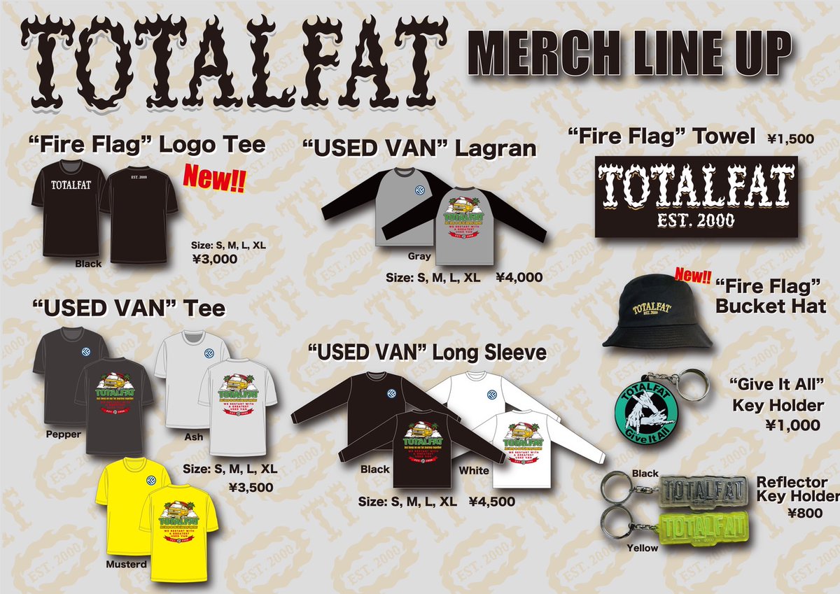 TOTALFAT_crew's tweet photo. 【TOTALFAT】
新ロゴグッズ完成！
ロンTや大好評ラグランも追加しました！

10/20よりライブ会場にて発売開始！！

ラインナップはこちら↓ https://t.co/1aBBlHcPIj