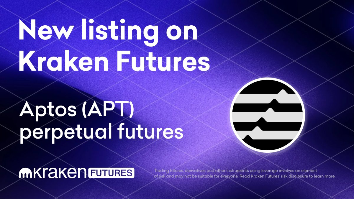 New perpetual futures live on Kraken: ✅ $APT @aptoslabs Get crypto exposure without owning the underlying asset. Explore Kraken Futures: ➡️ k.xyz/3Tu *Geo restrictions apply Learn more 👇 k.xyz/3s6