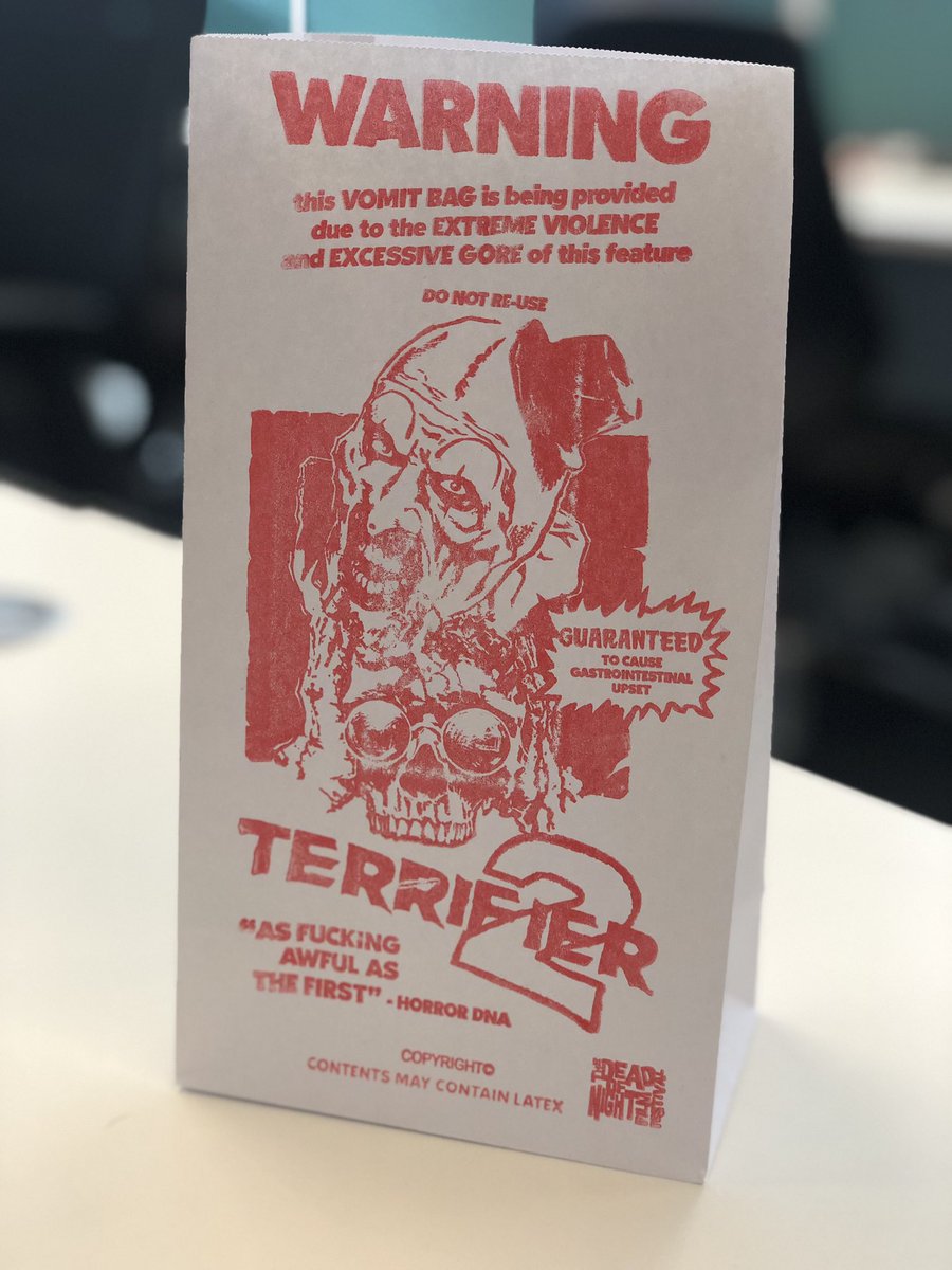 Feeling queasy? #Terrifier2 sick bags from <a href="/deadofnightff/">Dead Of Night FF</a> <a href="/ItsUncleFrank/">Uncle Frank</a> just arrived at Signature HQ.  

Follow &amp; RETWEET to enter to win one!

Art the Clown is back in 🇬🇧🇮🇪 Monday October 24 on Digital HD, 📀 &amp; Boxset.  Pre-order now from 👉 beacons.ai/terrifier