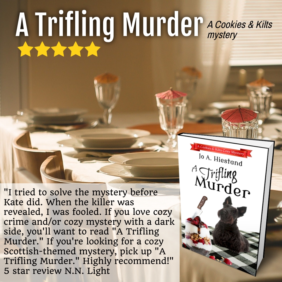 Murder's no trifling event at the Robert Burns birthday dinner. Pet bakery owner Kate Dunbar sorts through the mess with the help of a feisty Scottie dog.  amzn.to/3ul4x5p #cozycrime #petbakerycozy #dogsandcats johiestand.com