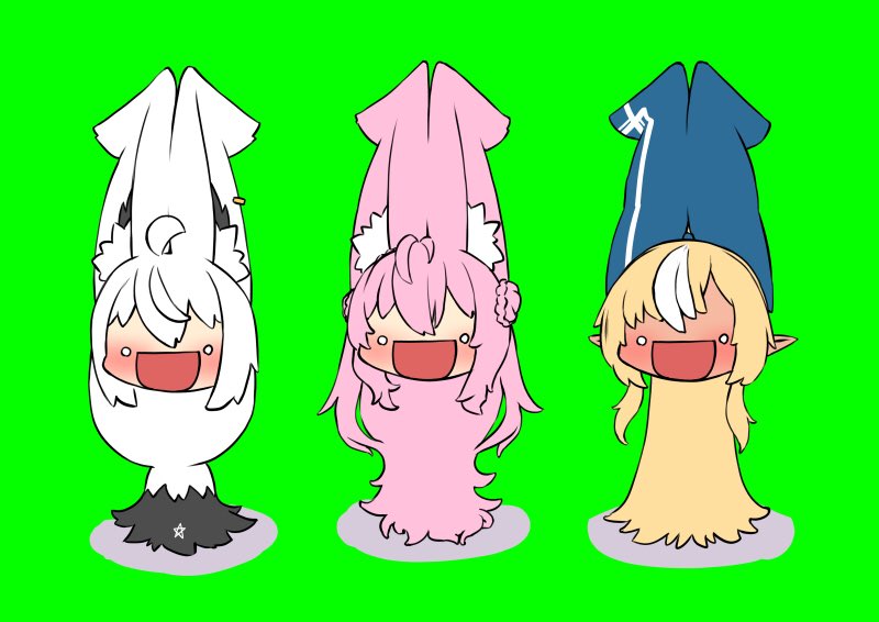 hakui koyori ,shirakami fubuki ,shiranui flare animal ears multiple girls 3girls open mouth white hair blonde hair pointy ears  illustration images