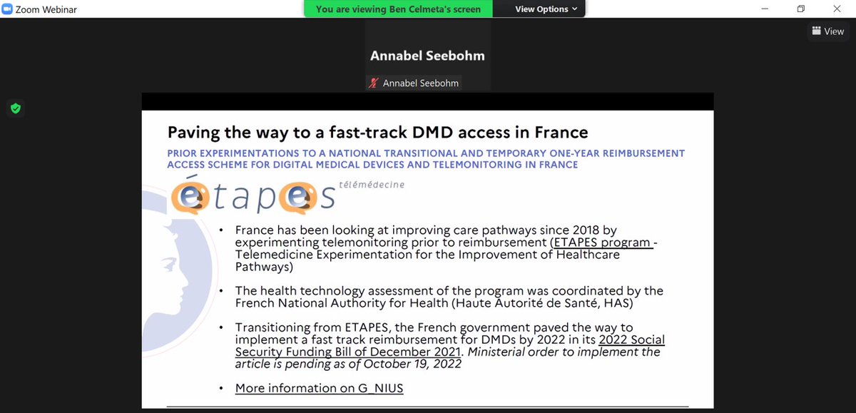 Speaker @LouisaStuwe from @Sante_Gouv presenting now at our event on Market Access: #reimbursement of #Digitalhealth Solutions in #France and the #ETAPES cocir.org/media-centre/p… #esante #numeriqueensante #numérique #Télémédecine