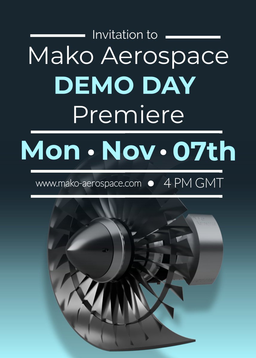 Mako Aerospace will host our online Demo Day event on November 7th 2022! 

Join us for an insight into how we're decarbonising commercial aviation through electric propulsion with never before seen performance.

Catch the premiere on our website mako-aerospace.com ✈️