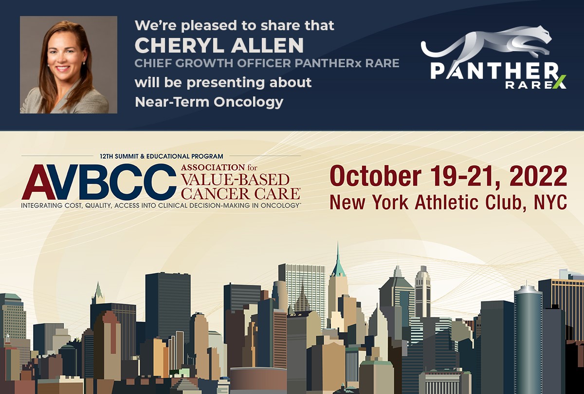PANTHERxRare's tweet photo. Our very own Chief Growth Officer Cheryl Allen, BS Pharm, MBA, will be presenting Near-Term Oncology Pipeline tomorrow at the #AVBCCSummit2022.  This exclusive invitational features more than 200 renowned experts representing every stakeholder of the cancer care ecosystem. https://t.co/s2VgYuG9ID