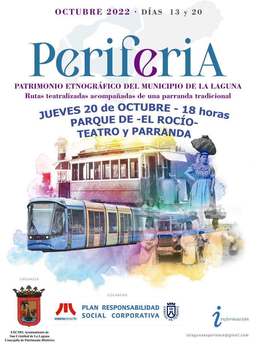 ✨La Laguna impulsa el proyecto Periferia para dar a conocer el patrimonio etnográfico más allá del casco histórico 👏

👉 Se llevarán a cabo acciones teatralizadas acompañadas de una parranda tradicional mañana jueves a las 18:00 horas en el Parque de El Rocío.