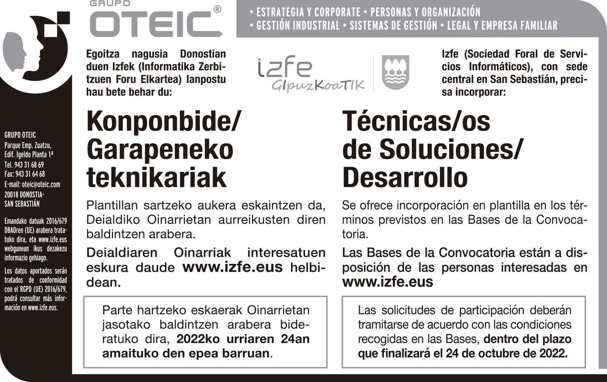 Martxan da 2022ko hautapen-prozesua / En marcha el proceso de selección de 2022#laneskaintza izfe.eus/eu/lanpostu-de…