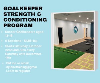 DylanCTraining's tweet photo. ❗️GK STRENGTH &amp; CONDITIONING PROGRAM - ADDITIONAL TIMESLOT❗️

We are adding an additional timeslot for our GK strength and conditioning program on Saturday’s from 12-1. 

If you would like to register for the program you can DM me or email at dylanctraining@gmail.com. https://t.co/4B6nhKjGtG