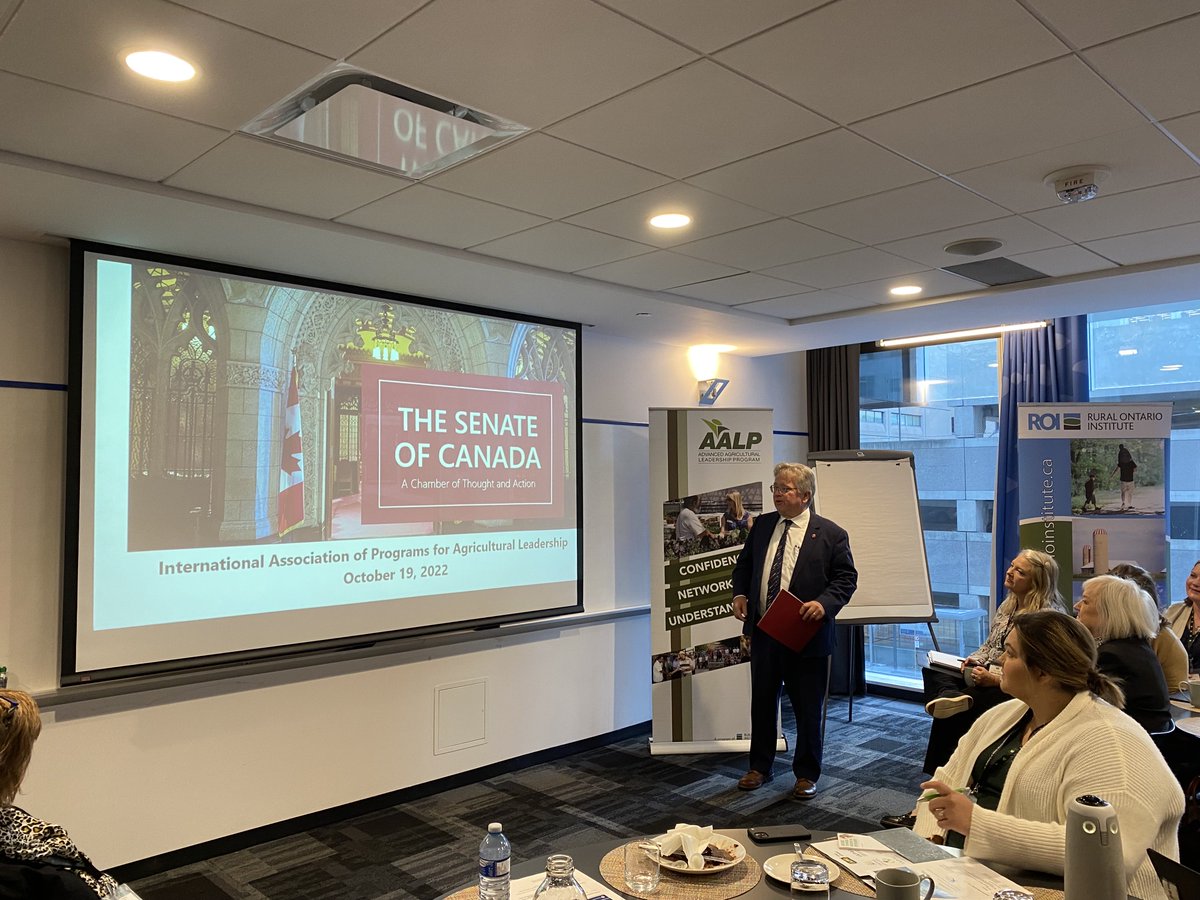 SenatorRobBlack's tweet photo. This morning, I’m speaking to a group from the International Association of Programs for Agricultural Leadership about the role of the @SenateCA in Canada’s system of government! Looking forward to taking them on a tour of the Red Chamber later today. #IAPAL https://t.co/kn9zGTOHLj