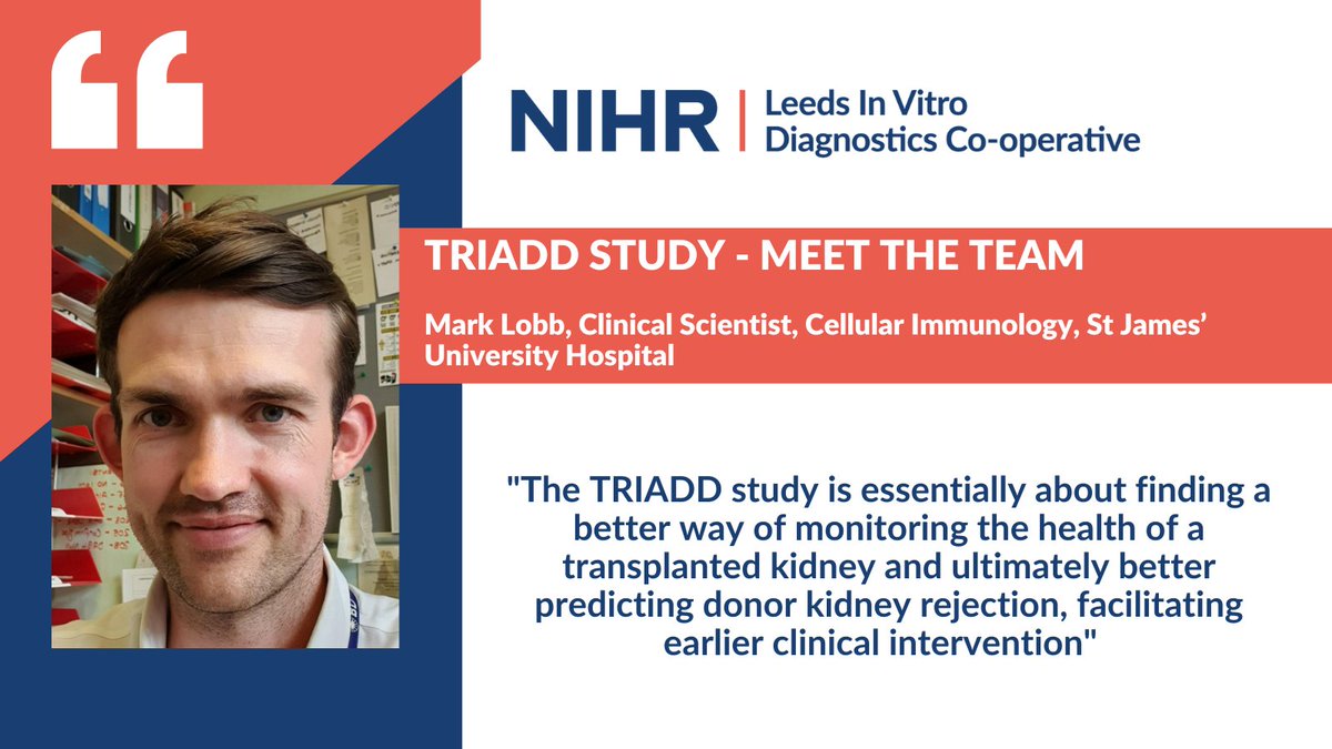 In our latest 'meet the team' profile, #Cellularimmunology, Clinical Scientist, Mark Lobb 
<a href="/LeedsHospitals/">Leeds Teaching Hospitals</a> introduces one of our upcoming projects TRIADD, a feasibility study into #kidneyhealth post #transplant 
bit.ly/3DMlxqE

#invitrodiagnostics
#renalpath